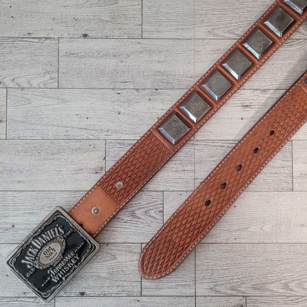 Men's Double J Saddlery Western Brown Leather Jack Daniel's Cowboy Belt Size 32